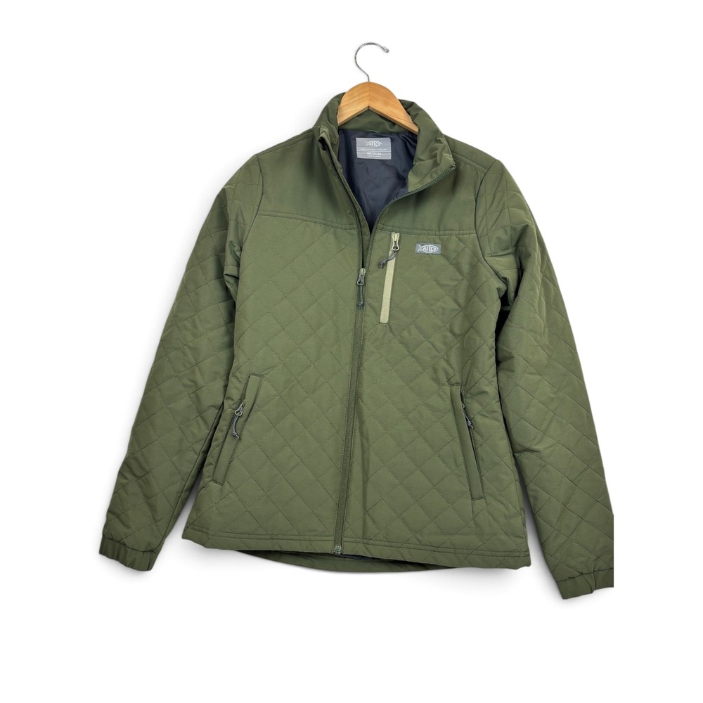 AFTCO American Fishing Tackle Women Olive Green Quilted Full Zip Jacket Medium